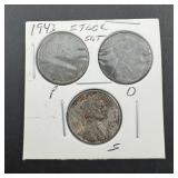 1943 Steel Lincoln Wheat Cent 3-coin Set