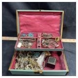 Vintage Jewelry Box With Costume Jewelry Collectio