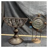 Metal Stand with Art Glass & Pedestal Bowl