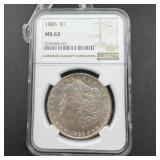 1886 Ngc Ms63 Morgan Silver Dollar.