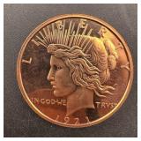 1 Oz .999 Fine Copper Round ï¿½ 1921 Peace Dollar De