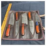 New 5-piece Damascus steel knife set with roll-up