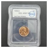 1958-d Lincoln Wheat Cent ï¿½ Icg Ms67rd