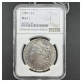 1889-s Ngc Ms61 Morgan Silver Dollar (mintage 700,