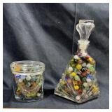 Marbles in Decorative Glass Containers