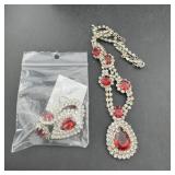 Vintage Red and Clear Rhinestone Necklace with Mat