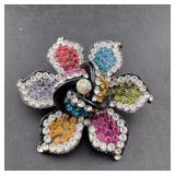 Vintage Large Flower Rhinestone Ring - As shown.