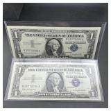Two Consecutive 1957-b $1 Silver Certificate Blue