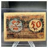 1921 Germany 50 Pfennig Notgeld Note ï¿½ Gem Mint