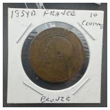 1854D France 10 Centimes Bronze