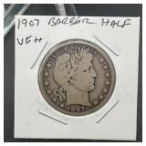 1907 Barber Silver Half Dollar VF++