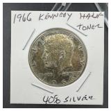 1966 Kennedy Half Dollar ï¿½ 40% Silver Toned