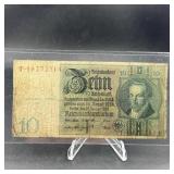 1924-1929 Germany 10 Reichsbanknote ï¿½ Green