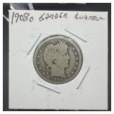 1908-O Barber Silver Quarter