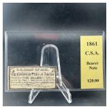 1861 Confederate States Of America $4 Note; Civil