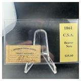 1861 Confederate States Of America $20 Note; Civil