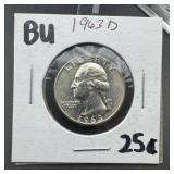 1963-D Washington Silver Quarter BU