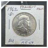 1962-D Franklin Silver Half Dollar MS