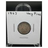 1867 Three-cent Nickel ï¿½ Very Fine Example; Strong