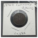 1876D Germany 2 Pfennig Copper AU