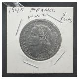 1945 France WWII 5 Francs