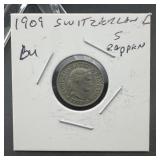 1909 Switzerland 5 Rappen BU