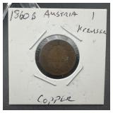 1860B Austria 1 Kreuzer Copper
