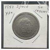 1957 Spain 50 Pesetas XF+