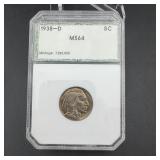 1938-D Buffalo Nickel Graded MS-64 Gem
