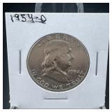 1954-d Benjamin Franklin Silver Half Dollar - Denv