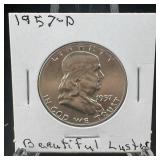 1957-d Benjamin Franklin Silver Half Dollar - Denv