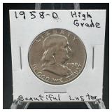 1958-d Benjamin Franklin Silver Half Dollar - Denv