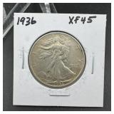 1936 Walking Liberty Silver Half Dollar XF45 ï¿½