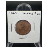 1865 Two-cent Piece ï¿½ Nice Brown Example Of The Hi