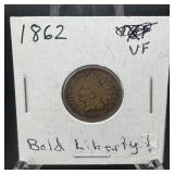 1862 Indian Head Cent ï¿½ Vf Example Labeled ï¿½bold L