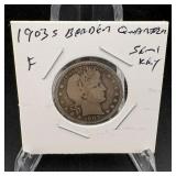 1903-s  Barber Silver Quarter, Semi Key