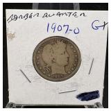 1907-o Barber Silver Quarter