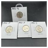Lot Of 4 Silver War Nickels (1942ï¿½1943)