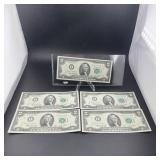 Five consecutive $2 1976 Notes #I02521201A-205A