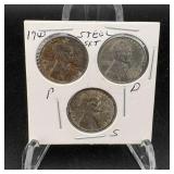 3 Coin Steel Wheat Cent Set P,d,s