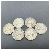 (6) Collectible 1940's Jefferson Nickels