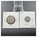 1943 Silver Canadian 10c & 1963 Silver Canadian Qu