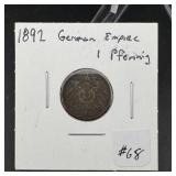 1892 German Empire 1 pfennig coin