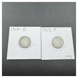 1913 & 1914-D Barber Dimes