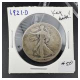 KEY DATE! 1921-D Walking Liberty Half Dollar