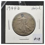 1944-D Walking Liberty Half (holed)