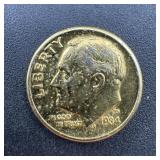 1984-D Gold-Toned Roosevelt Dime