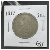 1837 Capped Bust Silver Half Dollar 90% Silver