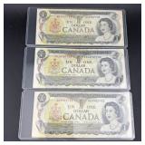 3 Note Lot $1.00 Canada