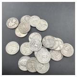 20 Silver Washington Quarters (various dates)